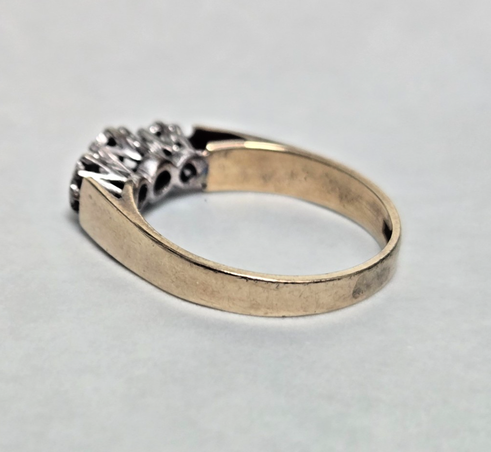 9ct Gold Ring Diamond Three Hallmark Size N Vintage