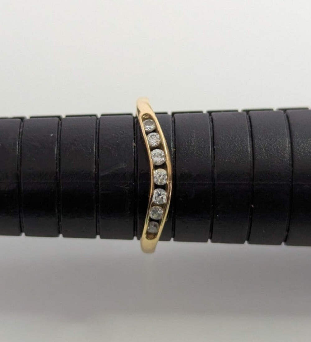 14ct Gold Wishbone Ring Cubic Zirconia Solid Band Hallmark Size O