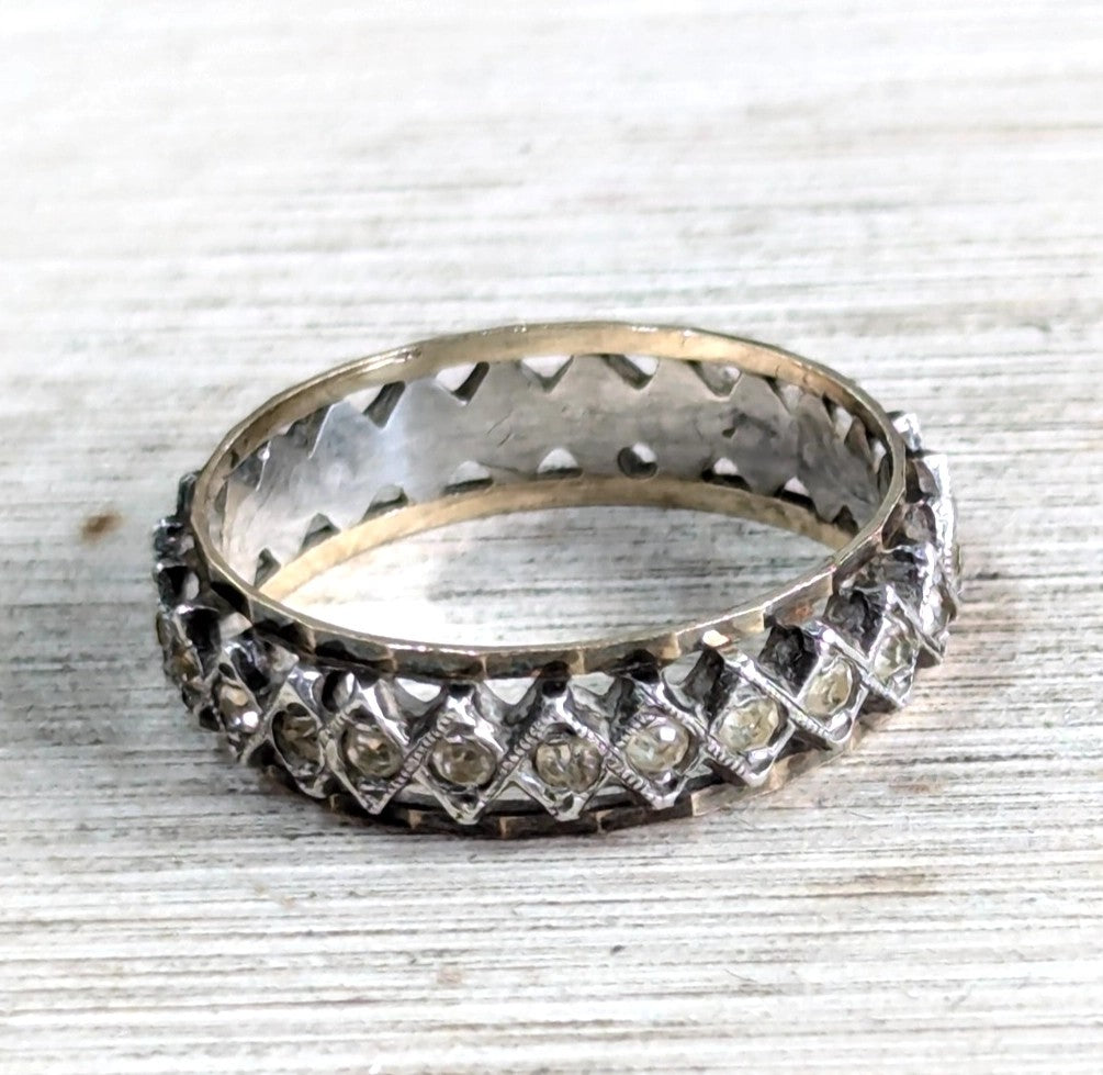 9ct Yellow Gold Silver CZ Full Eternity Ring Size P Hallmark Two Tone Band 2.8g
