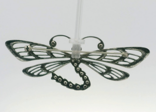 Large 925 Sterling Silver Dragonfly Brooch CZ Crystal Insect Pin 10g Hallmarked