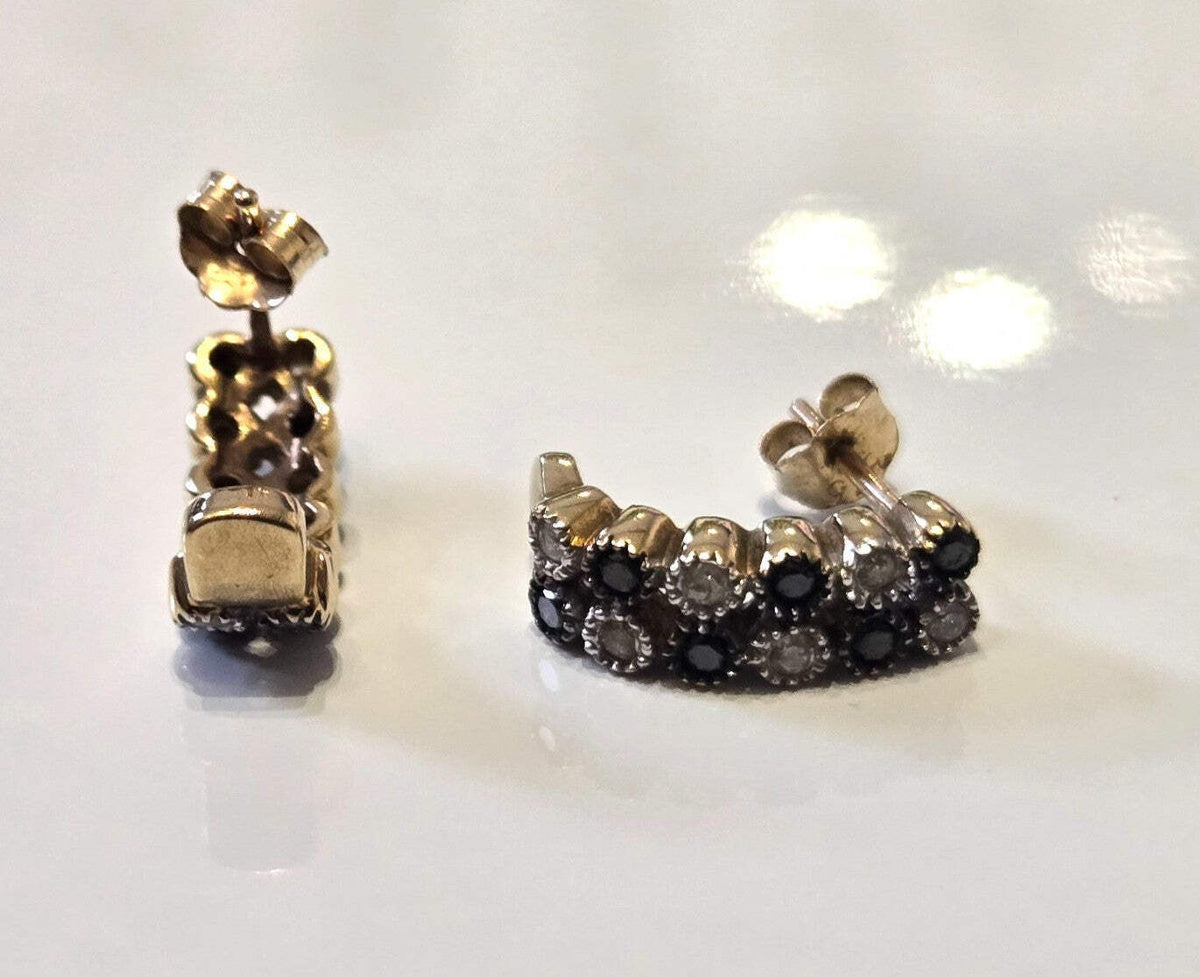 9ct Gold Earrings Cuff Diamonds Stones Authentic Gold Hallmark Size 14mm x 5mm