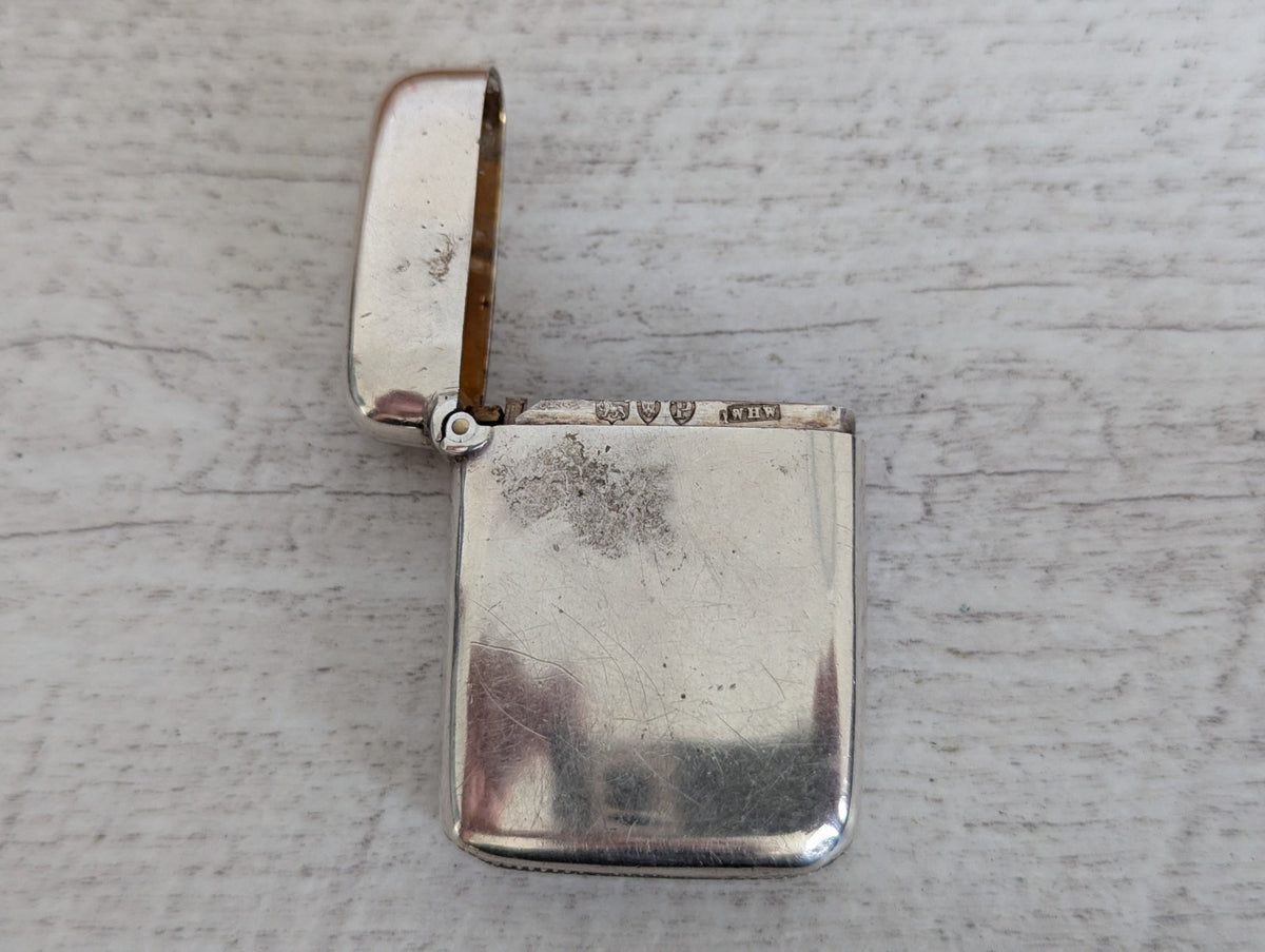 Antique 1891 Sterling Silver Vesta Case Birmingham Hallmarked 35 x 45mm