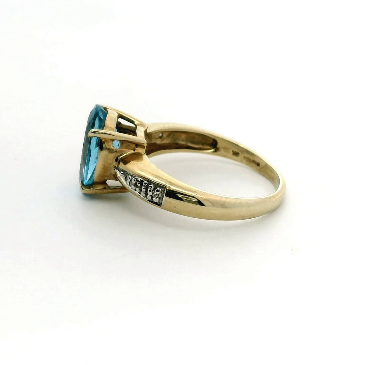 9ct Gold Ring Topaz Diamond Stones Size O Hallmarked 3.6g November Birthstone