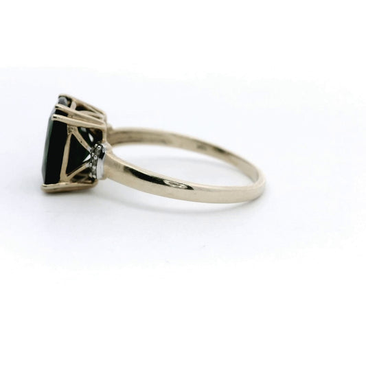 9ct Gold Ring Diopside Diamond Gemstone Size T 1/2 Hallmark 3g Cocktail Green