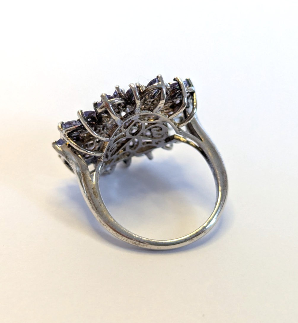 Silver Ring Tanzanite 925 Sterling Silver Stamped Size Q 1/2 6.2g