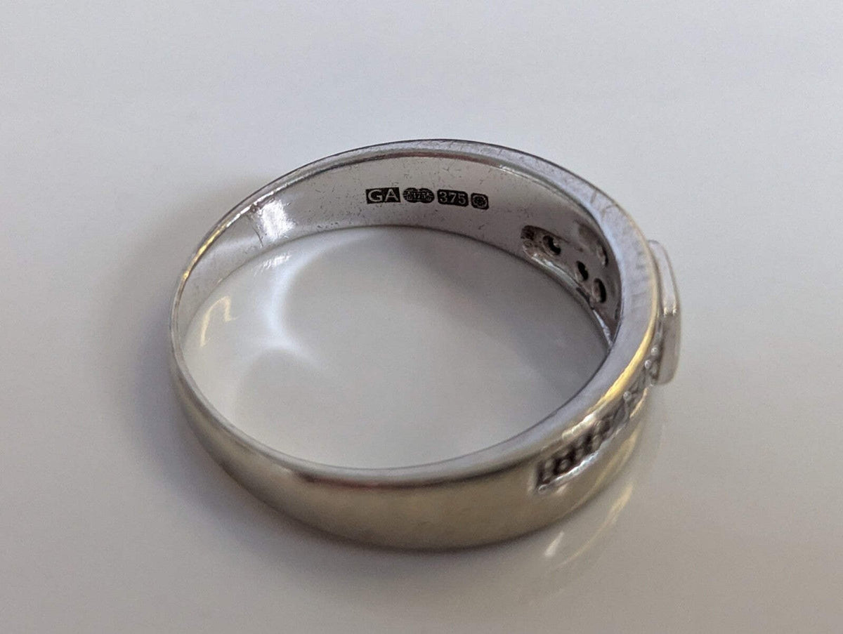 9ct White Gold Ring Topaz and Diamond Solid Band Hallmark Size M 1/2