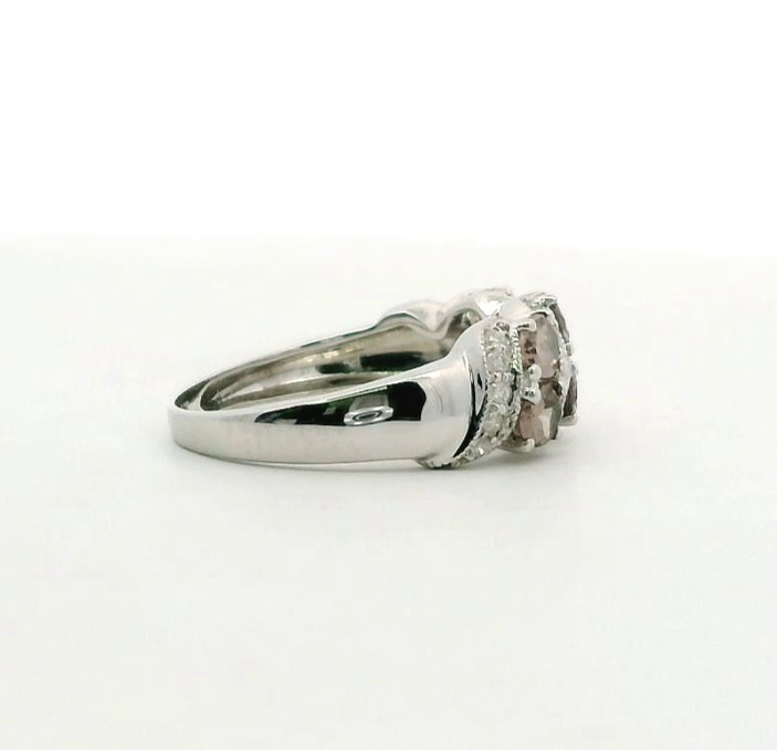 9ct White Gold Ring Quartz And Diamond Hallmark Size M 1/2