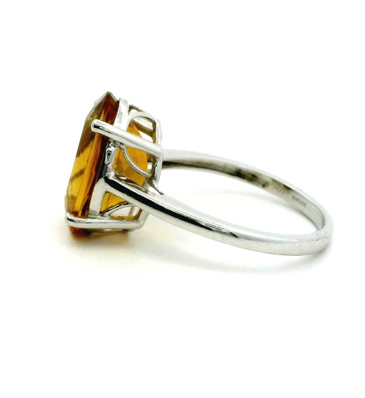 9ct Gold Oversize Cocktail Ring Citrine Stone Size N 1/2 Metal Hallmarked 3.5g