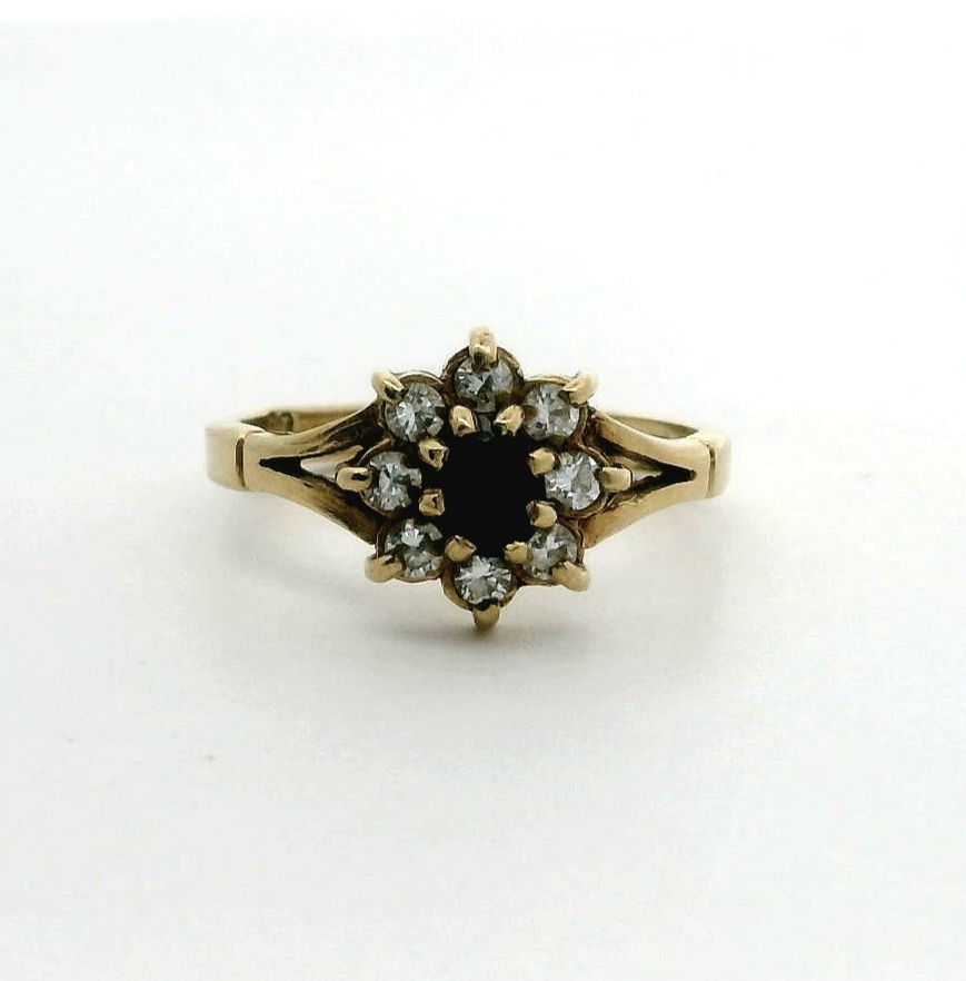 9ct Gold Ring Sapphire Stones Size M 1/2 UK Hallmarked 2.7g Split Shank Band