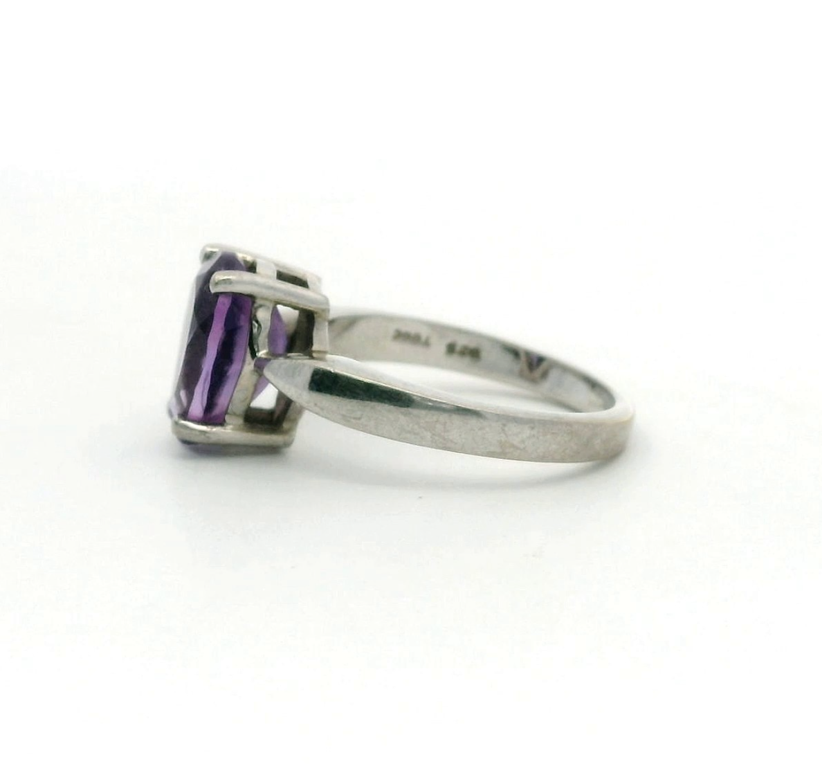 Silver Ring Amethyst 925 Stamped Size N Certificate 6g February Birthstone