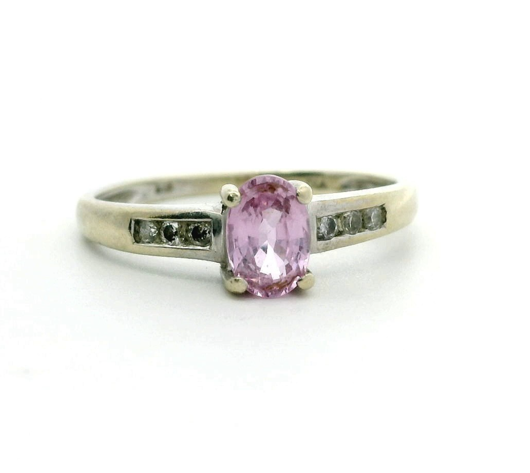 9ct White Gold Ring Sapphire Diamond Stones Hallmarked Size K 1.7g Prong Setting