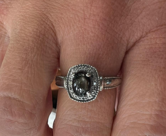 Silver Ring Quartz Diamond Stones 925 Stamped Size P 4.2g