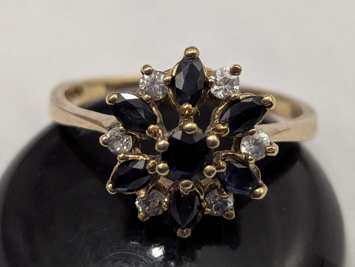 9ct Gold Ring Sapphire and Diamond Hallmark 1997 Size S 1/2