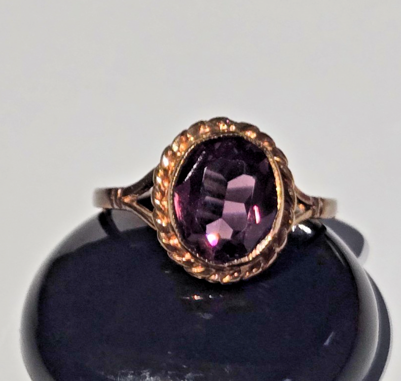 9ct Gold Ring Amethyst Purple Vintage Solitaire Hallmark Size R