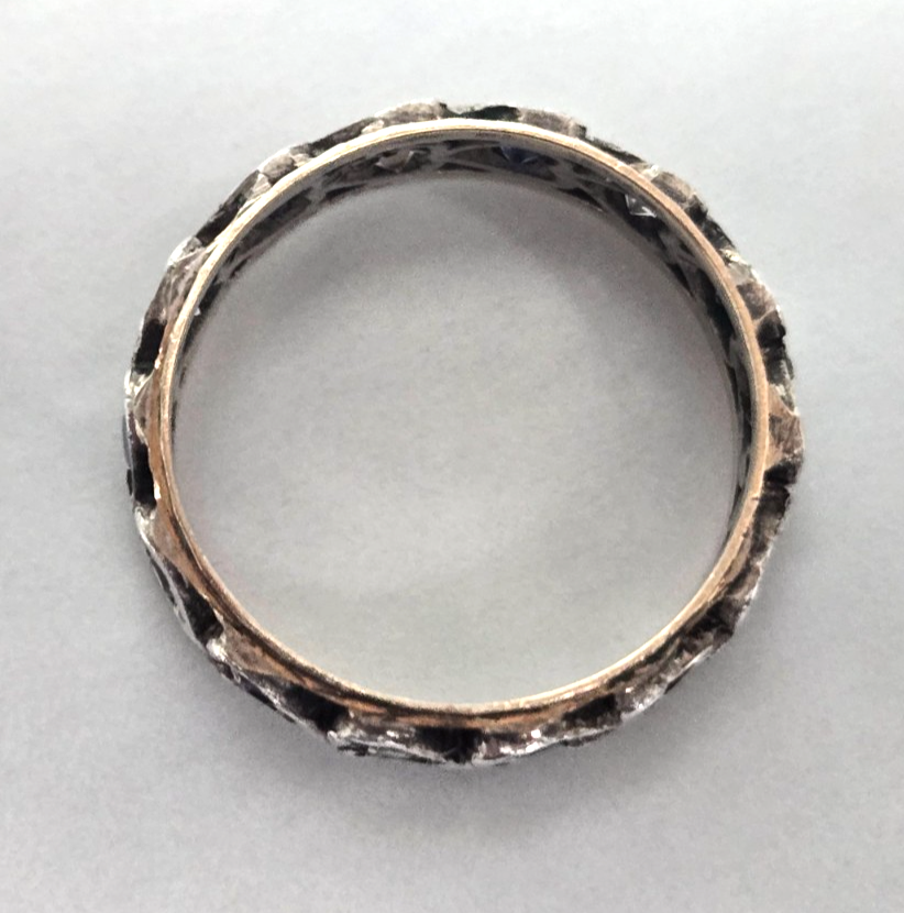 9ct Gold 925 Sterling Silver Spinel Blue Paste Ring Size L Eternity Band
