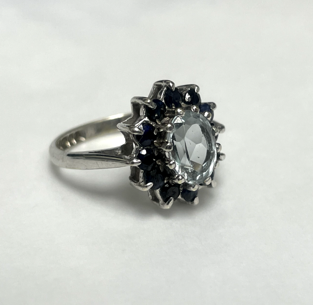 9ct Gold Ring Aquamarine and Sapphire Solid 375 Gold Hallmark Size K