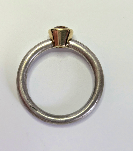 Silver Gold Ring Citrine Gemstone 18ct Yellow Gold Setting Size M 1/2 3.8g