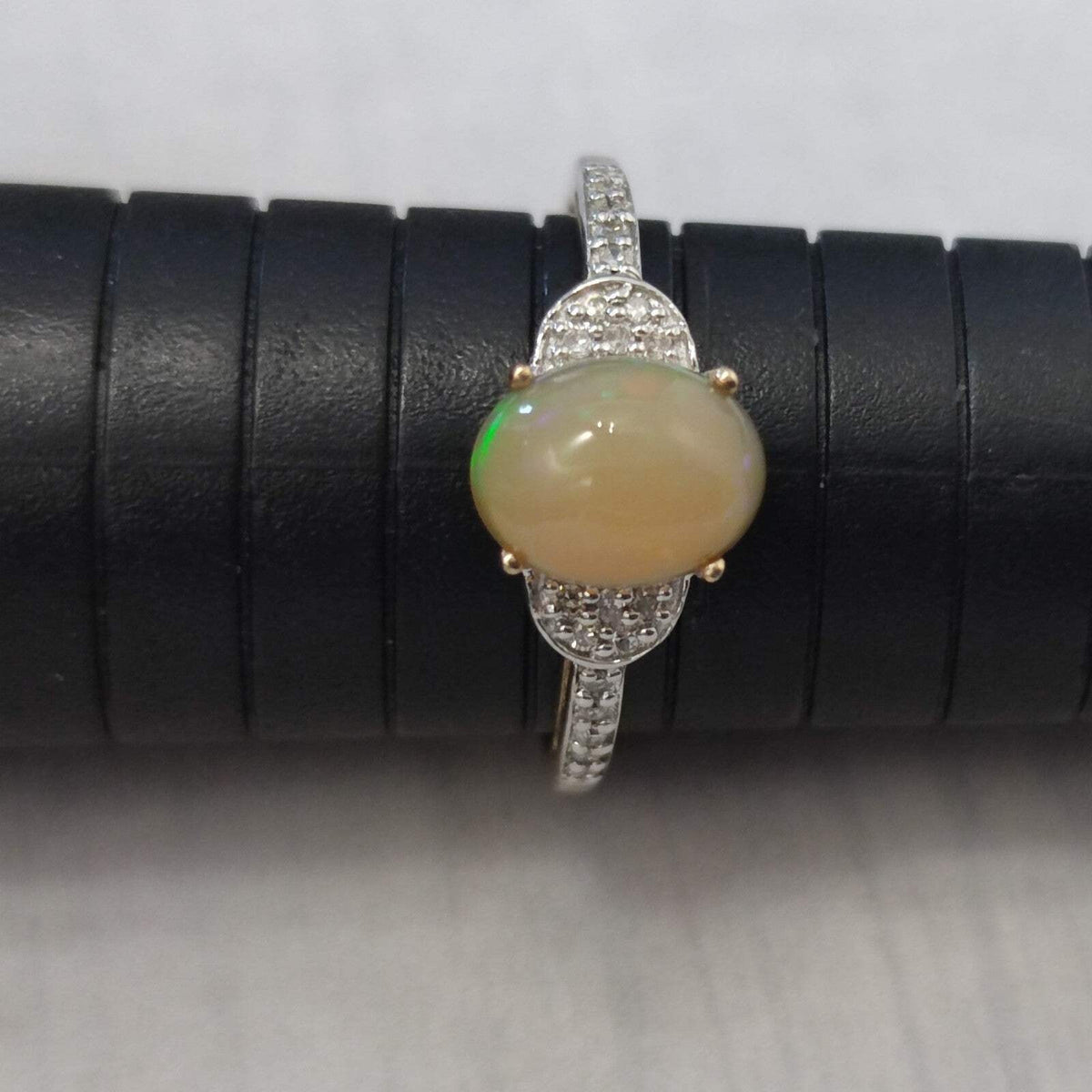 9ct Gold Oversized Statement Ring Opal Diamond Stones Size S 1/2 Hallmarked