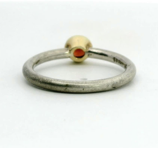 Vintage Silver Gold Ring Garnet Stone 18ct Gold Setting Silver Band Size O 2.9g