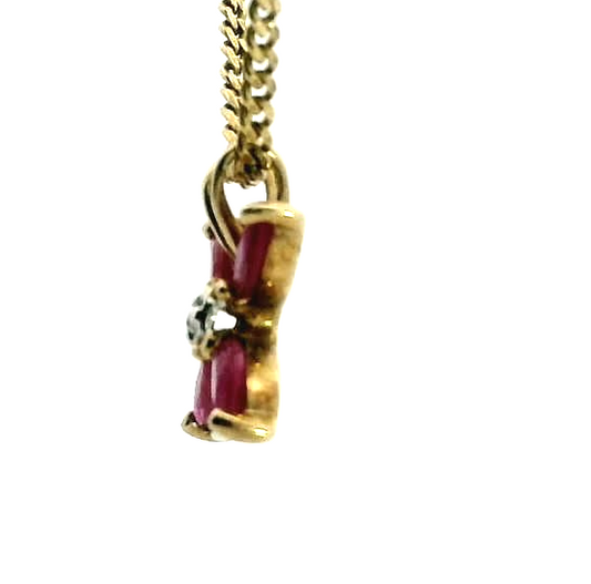 9ct Yellow Gold Star Floral Pendant Ruby Diamond Stones UK Hallmarked 0.5g
