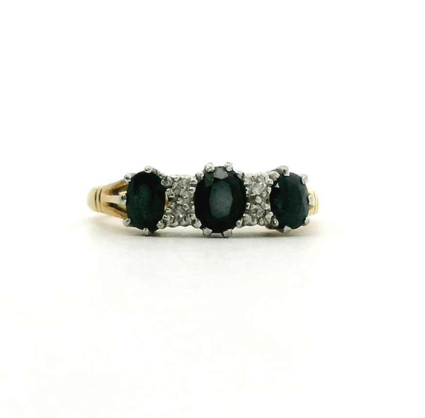 10ct Gold Ring Sapphire and Diamond 10ct Stamped Size N 1/2 4g April Birthstone