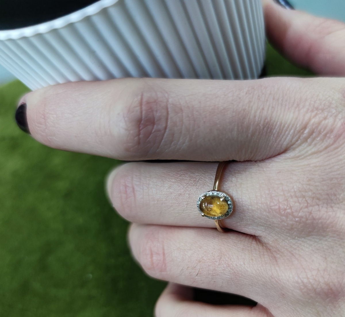14ct Gold Citrine Diamond Ring Size M Hallmarked 585 November Halo 1.9g