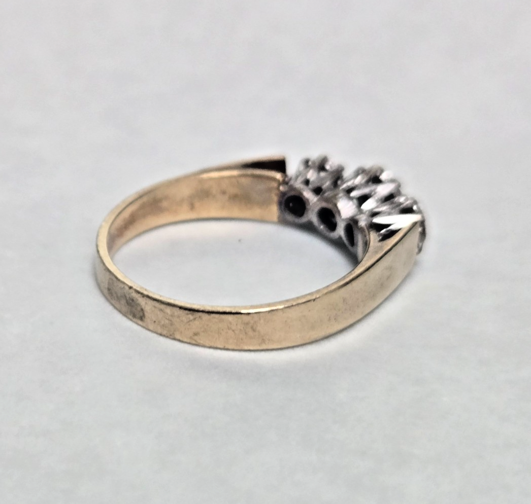 9ct Gold Ring Diamond Three Hallmark Size N Vintage