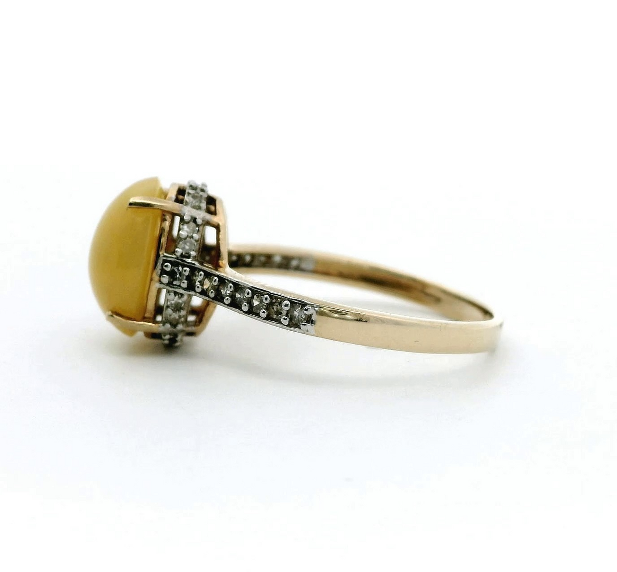 Opal Diamond Ring 9ct Yellow Gold Size S UK Hallmarked Solitaire 2.5g
