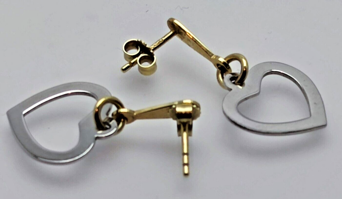 Heart Drop Earrings 9ct Gold Dangle Earrings Butterfly Backs Hallmarked 2.3g