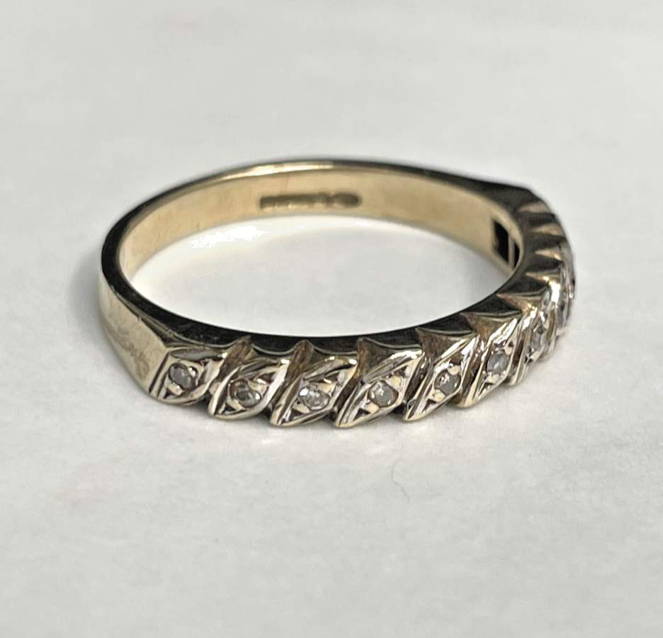 9ct Gold Ring Diamond Half Eternity 375 Hallmarked Size O 2.7g