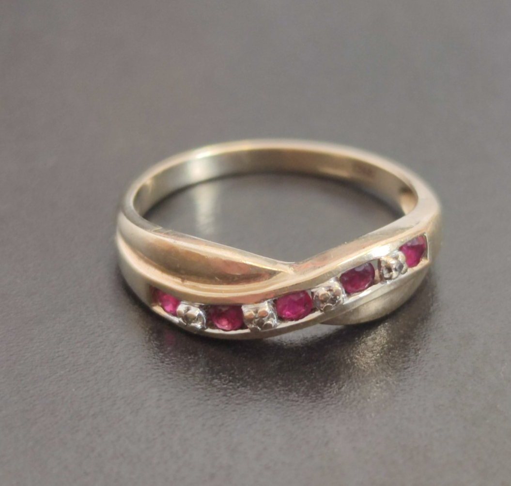 9ct Gold Ruby Diamond Ring Size N 1/2 Natural Hallmarked 2g