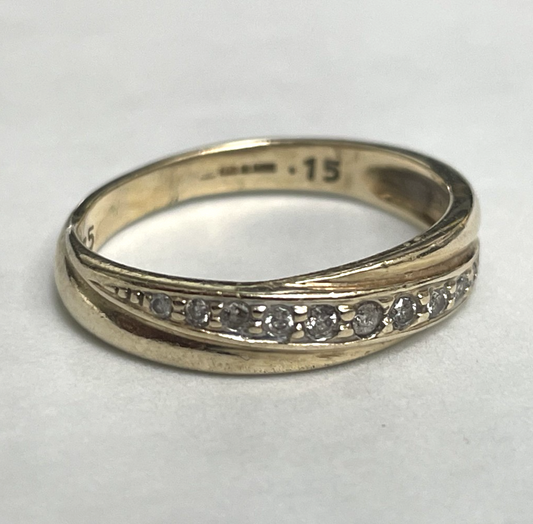 9ct Gold Ring Diamond 0.15ct Crossover Band Hallmark Size N 2.6g