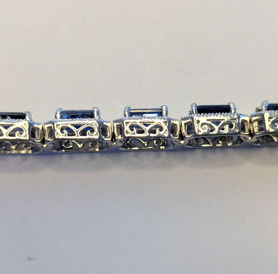 Silver Tennis Bracelet Crystal Stones 19cm Box Clasp Link Hallmarked 925 Stamped