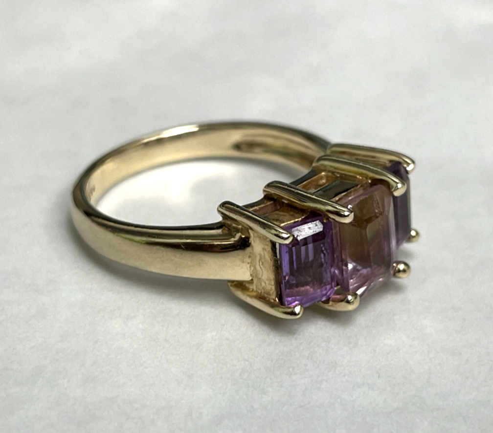 9ct Gold Ring Amethyst And Ametrine Hallmarked Size N Half