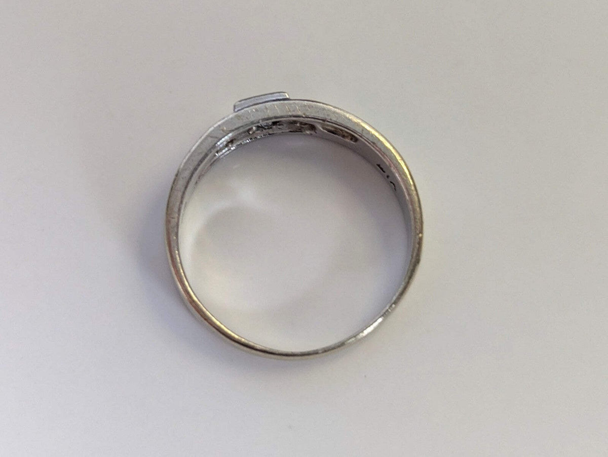 9ct White Gold Ring Topaz and Diamond Solid Band Hallmark Size M 1/2