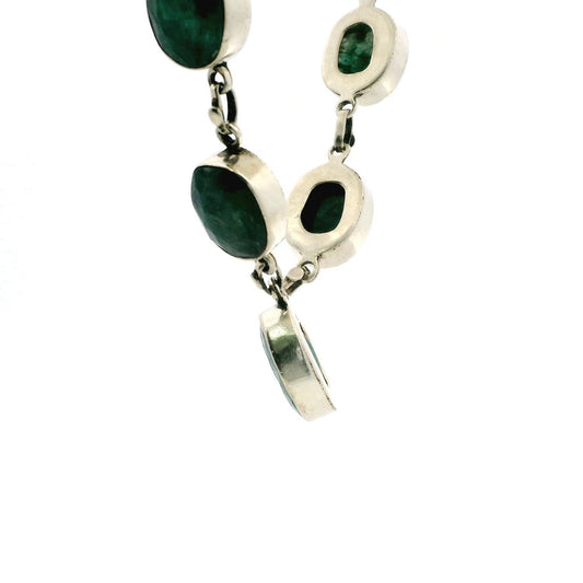 Silver Necklace Emerald Rough Stones 925 Stamped 48cm Long 28.2g