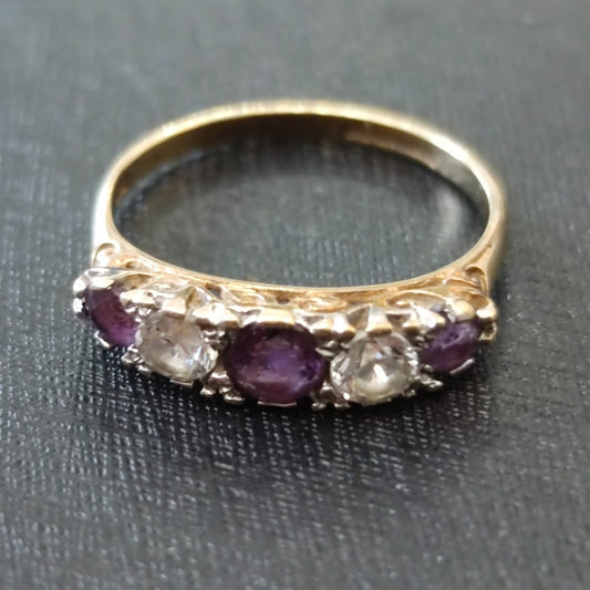 9ct Gold Amethyst CZ Ring L 1/2 Hallmarked 375 5 Half Eternity Feb