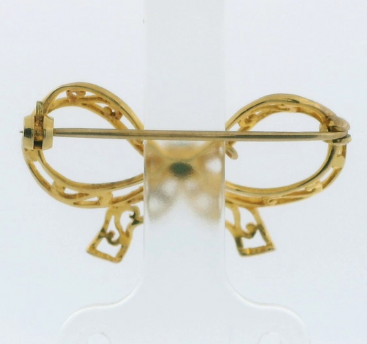 9ct Yellow Gold Bow Brooch Turquoise Stone Gold Stamped Hallmarked