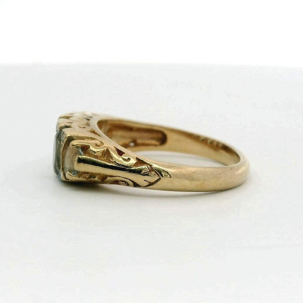 9ct Gold Ring Aquamarine and Diamond Sheffield Hallmark Size K 1/2