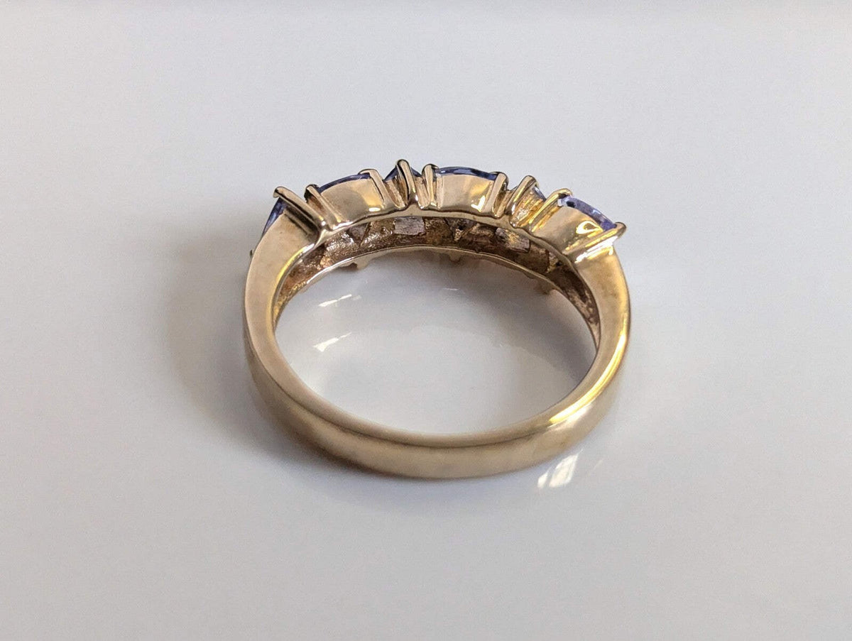9ct Gold Ring Tanzanite Trillion Cut Solid Band Hallmark Size N