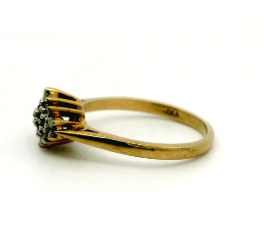 9ct Gold Ring Diamond Cluster Setting Size O Metal Dia Hallmarked 2.5g