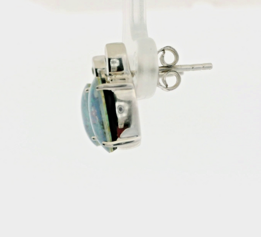 Silver Stud Earrings Opal Topaz Stones 925 Stamped Butterfly Backs Certification