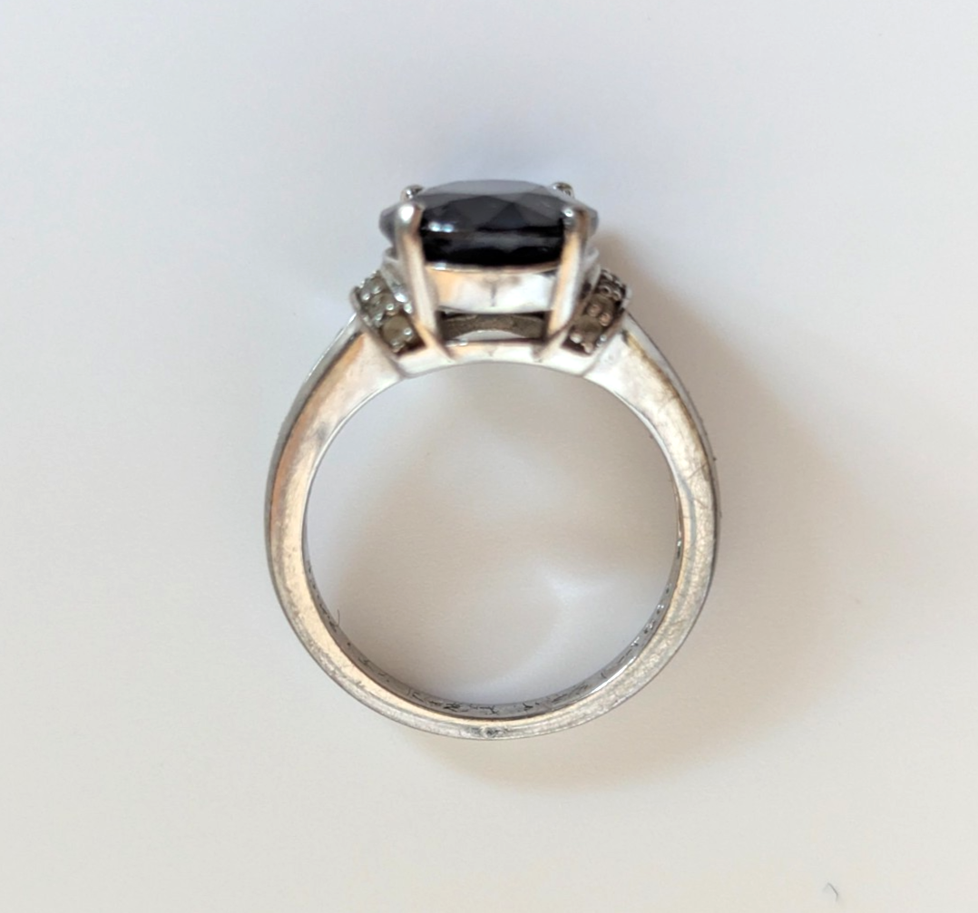 Silver Ring Sapphire Topaz 925 Stamped Size N 1/2 Certificate 5.2g