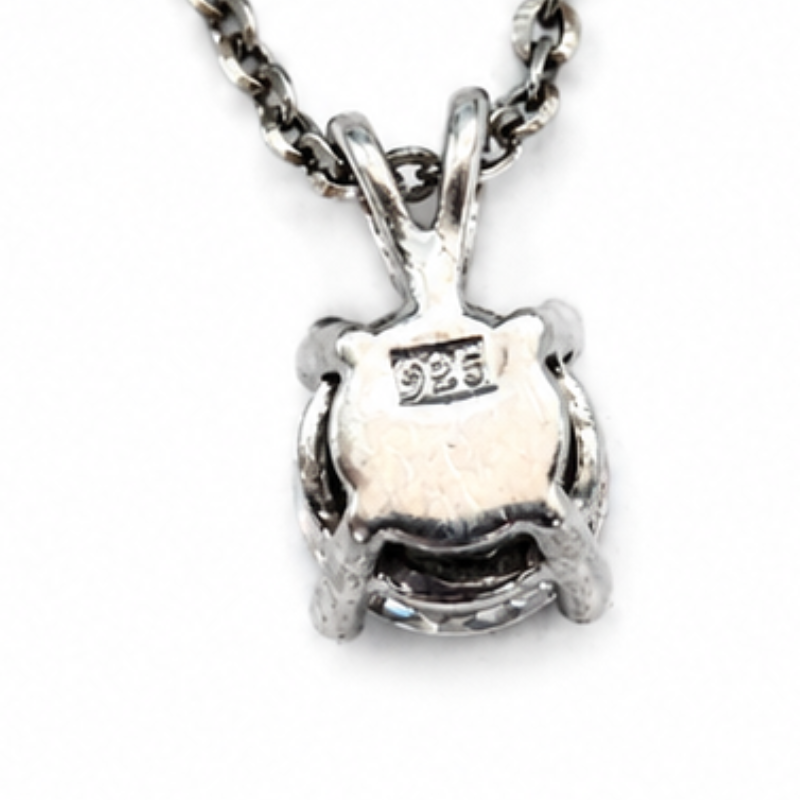 925 Sterling Silver Cubic Zirconia CZ Pendant Necklace 45 Solitaire Chain Gift