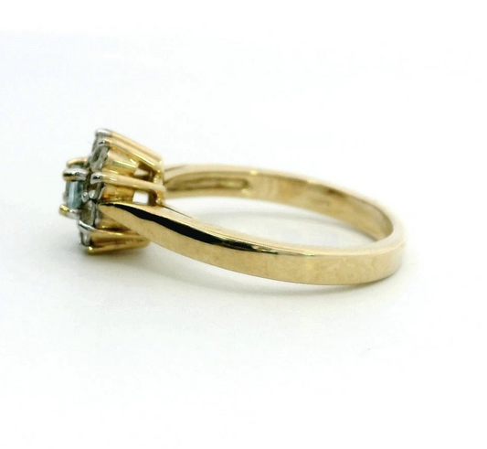 9ct Gold Aquamarine CZ Ring Size N 1/2 Hallmarked 375 Cluster 3.5g