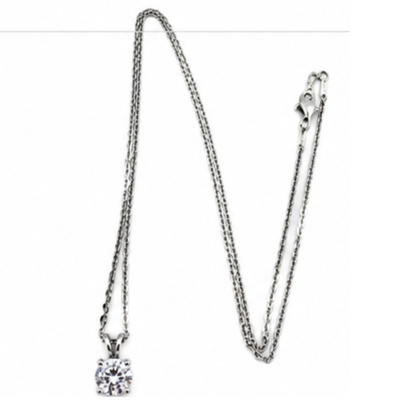 925 Sterling Silver Cubic Zirconia CZ Pendant Necklace 45 Solitaire Chain Gift