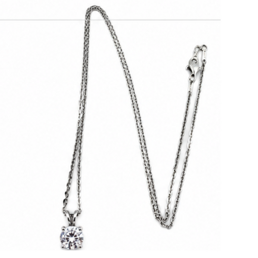 925 Sterling Silver Cubic Zirconia CZ Pendant Necklace 45 Solitaire Chain Gift