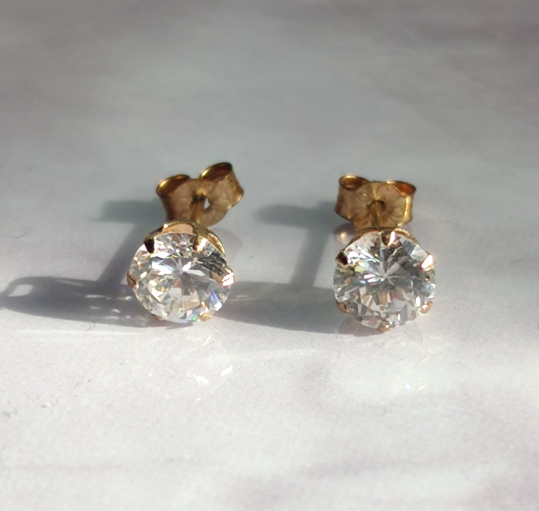 Vintage 9ct Yellow Gold Cubic Zirconia CZ Drop Earrings 12mm Hallmarked 375 1g