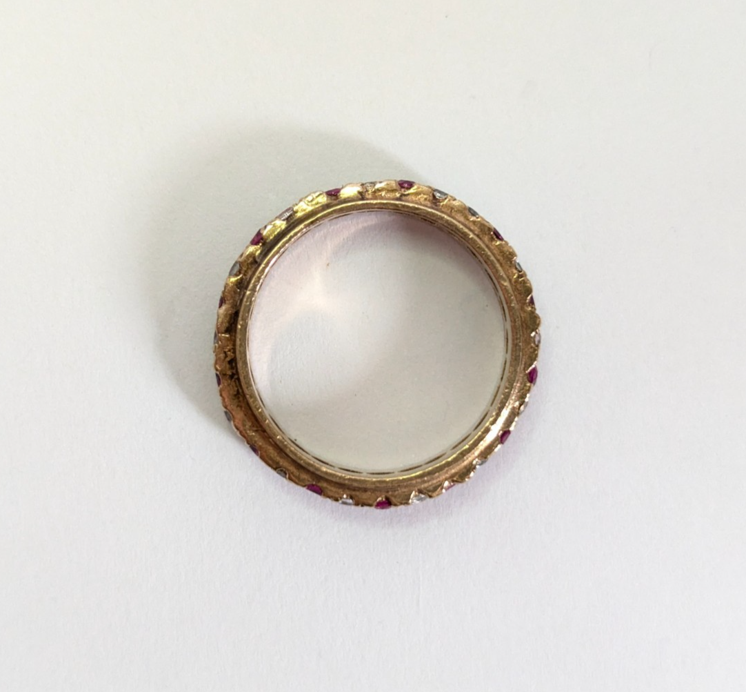 9ct Gold Eternity Ring Ruby Cubic Zirconia Hallmarked Size P 1/2