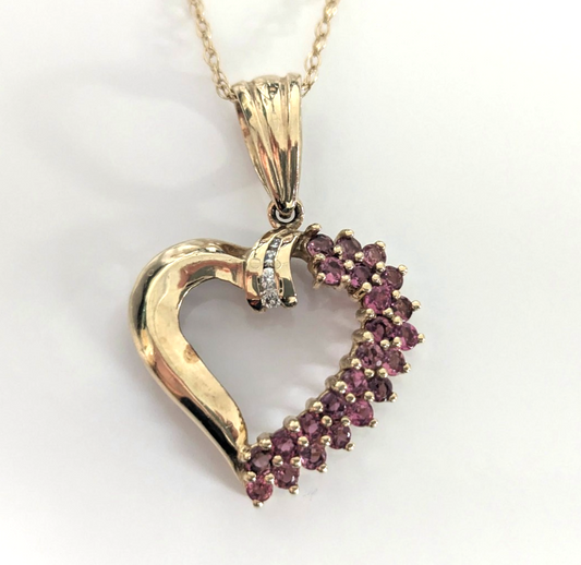 9ct Gold Heart Pendant Charm Tourmaline Diamond Stones Hallmarked 2.7g